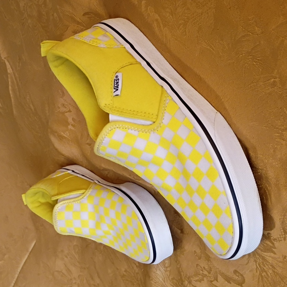 VANS Brighten  Yellow Checkered Slip-On Shoes Women's 5.0 - Picture 3 of 8